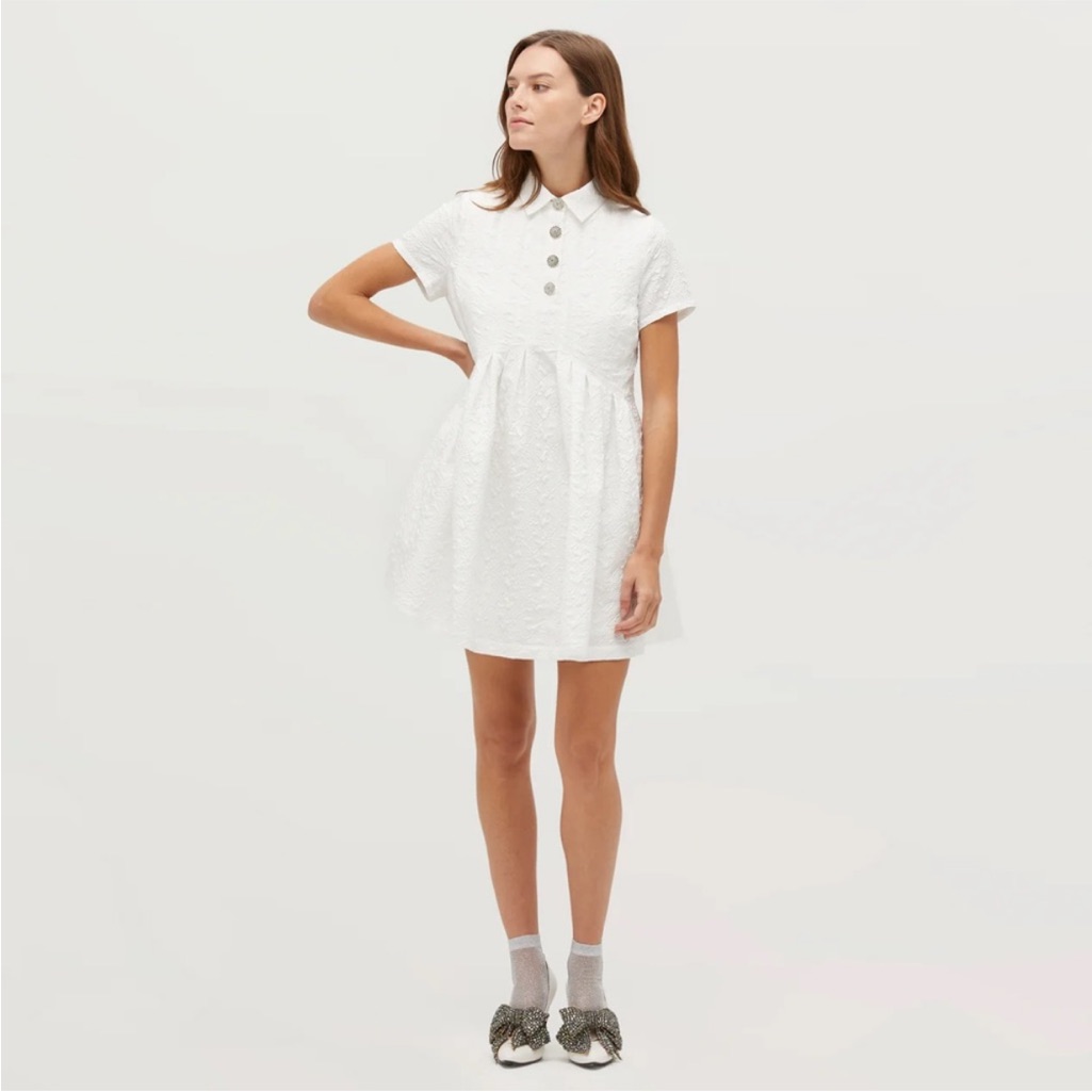 Hill House Rosalind Dress Puffy White Jacquard M Nwt